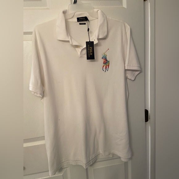 Polo by Ralph Lauren Rainbow Embroidered Logo White Custom Slim Fit XXL shirt - Picture 8 of 9
